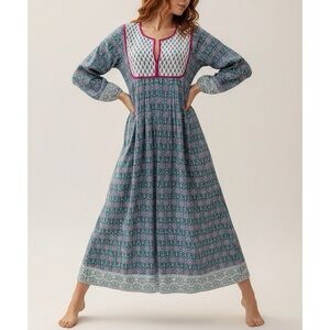 SZ BLOCKPRINTS Kitty Dress, London Blue Pineapple Print, Large